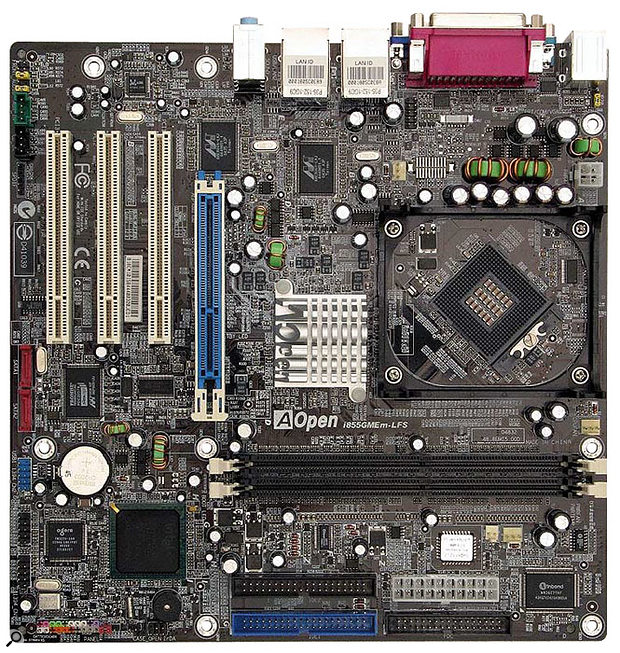 This Micro ATX-format motherboard from AOpen is ideal for a small 'shuttle' PC, but is unusual in supporting the Pentium M processor normally only seen in Centrino laptops.