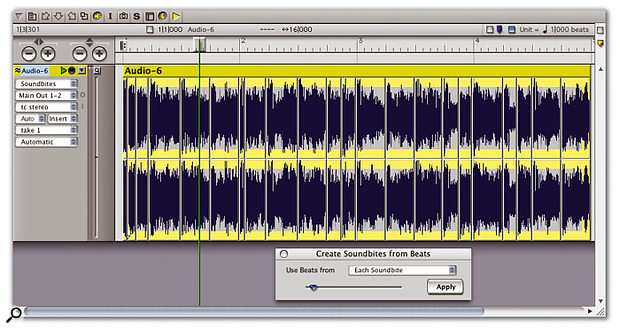 The 'Create Soundbites from Beats' window allows Soundbites to be split up into their beat components.