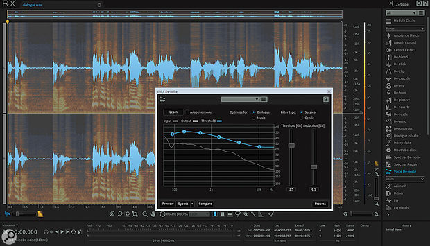 Voices are typically more exposed in podcasts than music, and no matter how much attention you pay when recording, there will likely be times when de-noising software such as iZotope's RX can really help you to deliver a polished result.