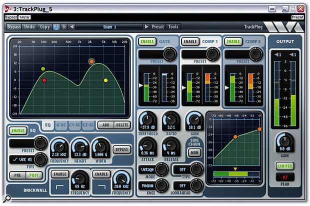 One of the Suite's five plug-ins: Trackplug combines a clean and versatile 10-band EQ with a comprehensive compressor and gate, and is already very popular around the world for its low CPU overhead.