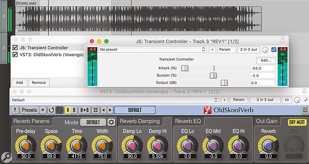 The attack of percussive sounds can be unhelpfully smeared by reverb. To address that, try using a Transient Designer‑style plug‑in before the reverb.