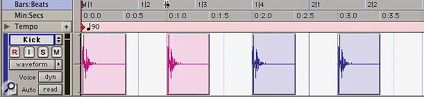 2: Regions on a conventional sample-based track keep their absolute position in time when the tempo is changed, which means they no longer line up with the beats.