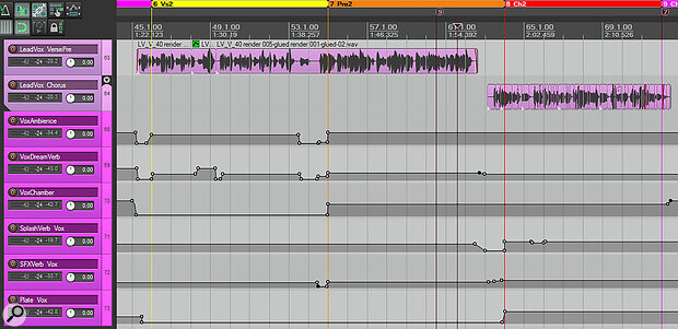 Multing the lead vocal to different tracks can help adapt the sonics to suit different arrangment contexts, while effects‑level automation can grab the listener’s attention and support your arrangement.