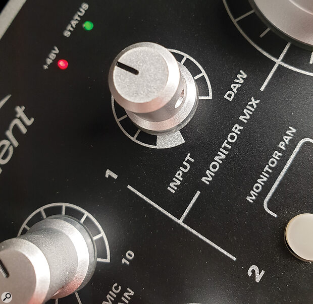 Many desktop audio interfaces feature a knob that allows you to set the desired blend of input and playback signals.