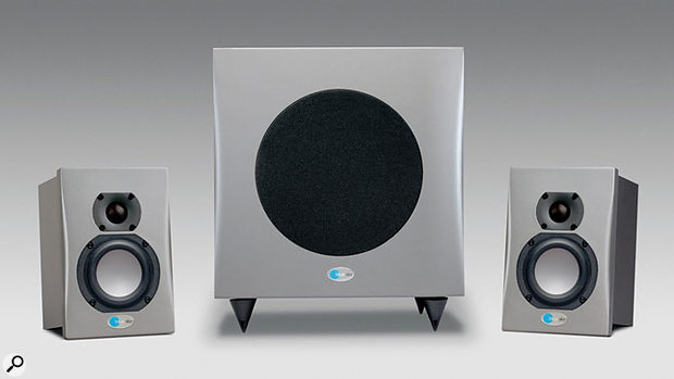 Subwoofer placement is critical when using a 2.1 monitoring system, like Blue Sky's Media Desk.