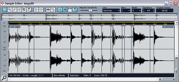 The Hitpoints mode in Cubase SX is designed to detect and mark individual hits, making beat-slicing easier.