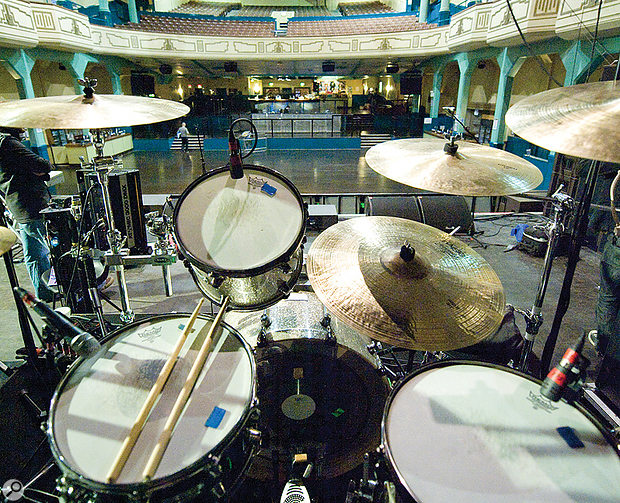 Two different 'natural' views of a drum kit — note that from the audience's point of view the drums really won't sound that wide!