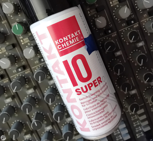 Kontakt (formerly Servisol) Super 10 and equivalent products such as Caig's F5 Faderlube, include a lubricant that makes it suitable for cleaning with pots and faders.