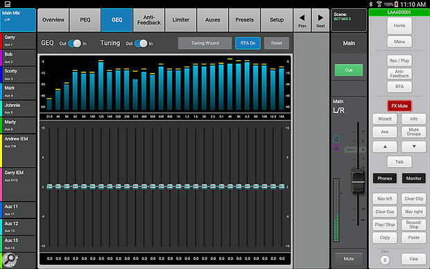 Each output has its own graphic EQ, while an RTA and room-tuning wizard help you tailor your system to the venue.