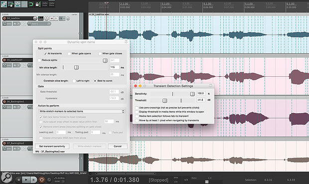 Reaper’s Dynamic Split facility can generate most of your Stretch Markers automatically.