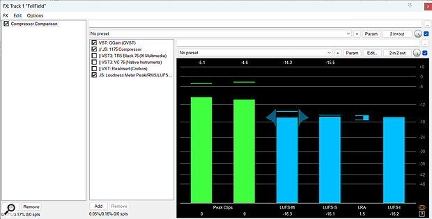 FX Containers are a single item in the FX window, with the individual plug‑ins shown in the sub‑panel.