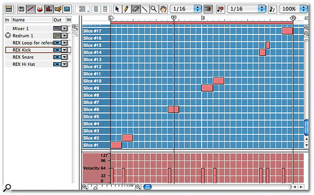 Focusing on the Dr:Rex 'Kick' track: all slices that aren't a kick drum have been erased.