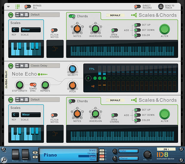 Screen 3. Dynamic, in-key chord sequences from single notes. 