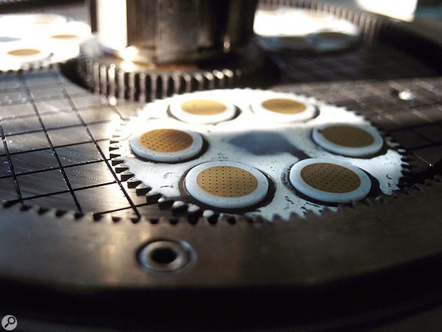 Backplates on Rode's lapping machine after grinding.