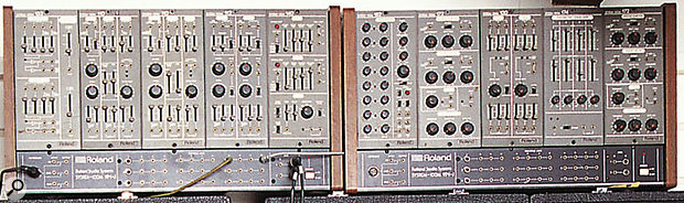 A selection of System 100M modules, seen in the synth collection of the boss of Mute Records, Daniel Miller, in 1998. And yes... he's still the boss!