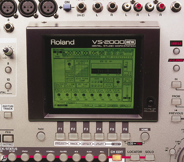 The VS2000CD's screen often carries a lot of information, such as on the channel settings screen shown here. The numbered function keys below the LCD select functions displayed as buttons at the bottom of the screen, and a Page button toggles between sets of these functions when there are more than six.