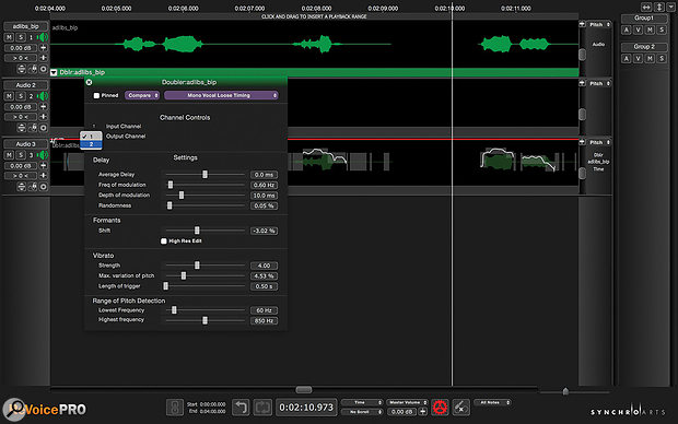 The settings for any preset can be changed in various ways. Here, I’m changing our original mono Doubler preset to give me a left-right panned stereo double.