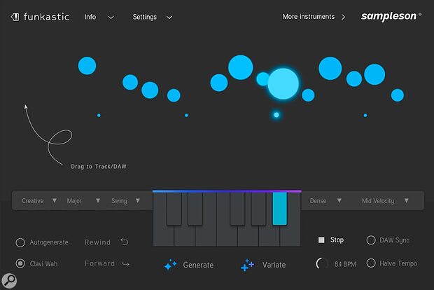 Sampleson Funkastic AI generative plug-in electric piano organ bass lines