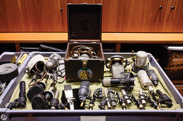 A selection of the studio’s many vintage and modern microphones.