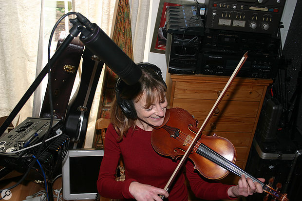 Lynette, laying down some violin overdubs.