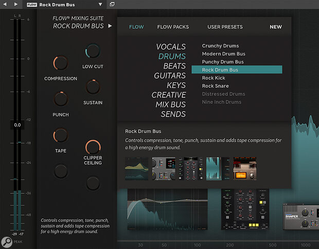 The macro control system (left) and collection of Flow presets (right) in the suite’s host plug‑in aim to make it quicker and easier to make your mix decisions.