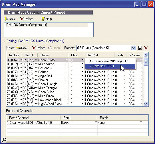 The output is being set to the Cakewalk TTS1 synth. If you hold down Ctrl and Shift while you make this selection, all Out Port fields will be set to the same output.