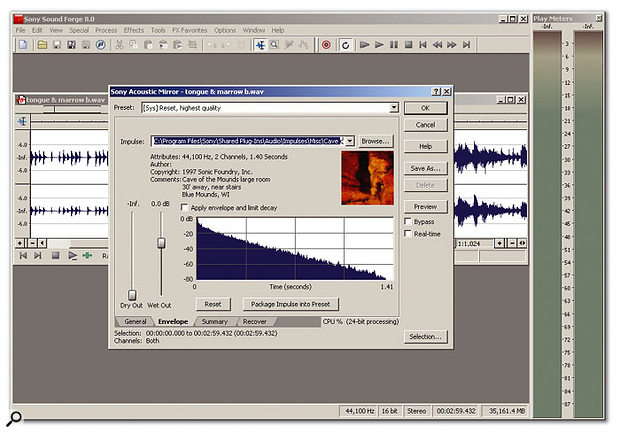 "Holy smoke, Robin! To the Batcave!" The Acoustic Mirror convolution reverb; other pages offer controls that can shape the natural reverb.