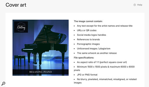 Each release needs its own artwork, and as with your audio, it makes sense to upload a high‑quality version that will work best on the stores that use larger images.