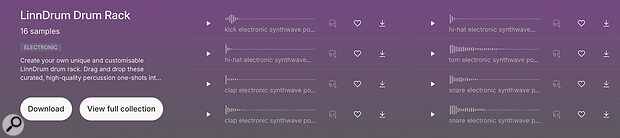 You can preview samples — up to eight of them together to see if they work well — and download individual samples or full collections to your DAW machine.