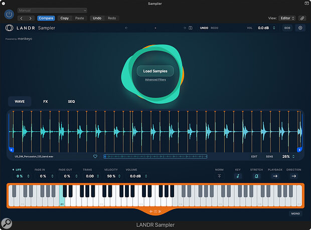 Once in the DAW, the LANDR Sampler plug‑in, which is included in an annual subscription, provides a great way to get creative with your samples and to prepare them for use in your DAW project.
