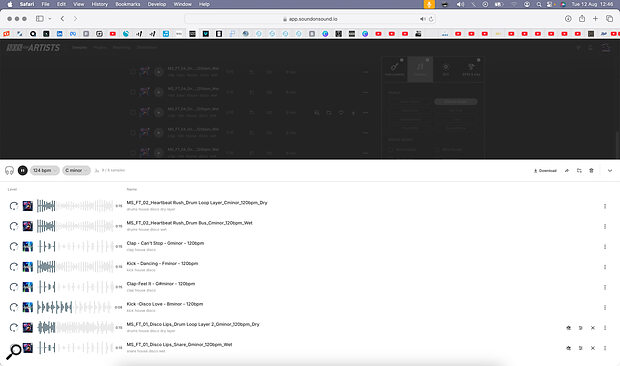 The Creator tab lets you audition multiple samples from the SOSFA online library together. You can match their tempo, and figure out what works well and what doesn’t before downloading.