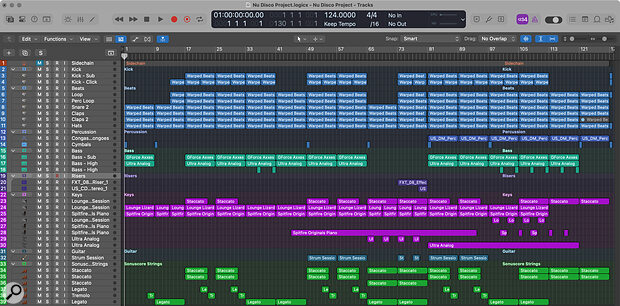 An overview of the whole project, showing how much layering of samples and instruments was used to flesh out the original track.