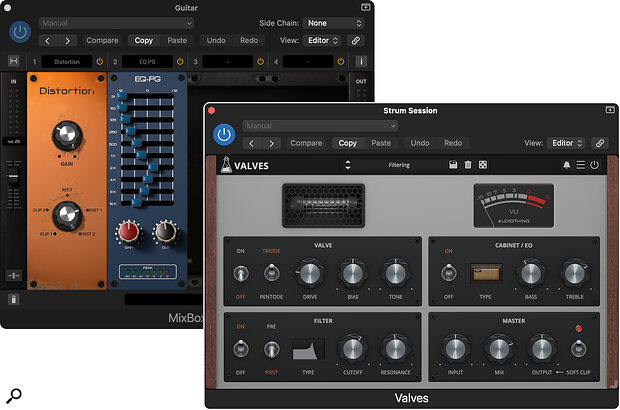 The processing used to adapt our clean‑and‑clinical virtual guitar part, to better suit the vibe of the track.
