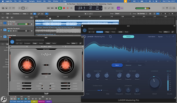 Before using the LANDR Mastering Pro plug‑in, we processed the mix with Baby Audio TAIP — nudging things in the right direction can help you to achieve better results with the LANDR plug‑in.