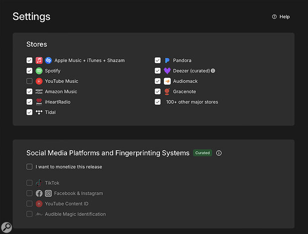 You can choose which of the major platforms your release will be distributed to, and have the option to distribute to numerous smaller sites and stores too.