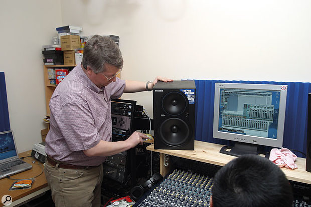 A little Auralex foam put paid to some troublesome wall reflections in Li's room, but Hugh also felt that the speakers were not angled optimally for a seated engineer, so he wedged them up at a slight angle in order to aim the tweeters more appropriately.