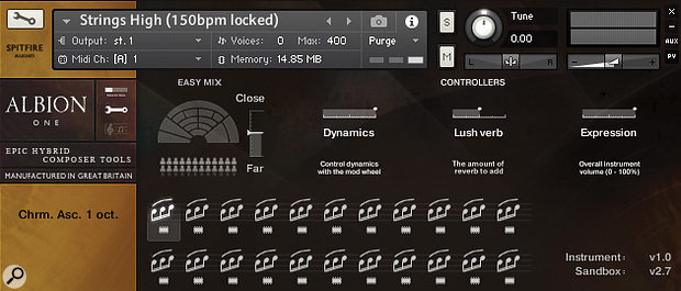 A new feature in Albion One, tempo-sync’ed high and low string runs are played in chromatic, major and minor scales in ascending, descending and ‘flurry’ variations.