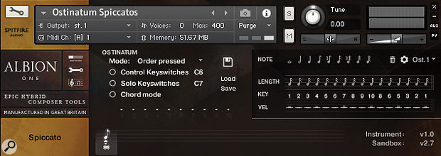 Originally introduced in Albion Vol 1, the Ostinatum tool sequencer automatically creates repeated note patterns and driving rhythmic ostinatos from sustained notes and chords. Use it with the string spiccato articulation to create instant action cues!