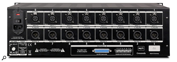 The XLR analogue inputs and outputs are duplicated on DB25 connectors, and SPL's simple both-ways-up labelling is a nice touch — it can be extremely helpful when looking over the top of the unit to plug cables in.