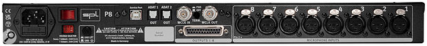 The ADAT card is optional — when not fitted, the P8 instead carries a duplicate set of eight line outs on a DB25 connector, allowing it to function as a splitter.