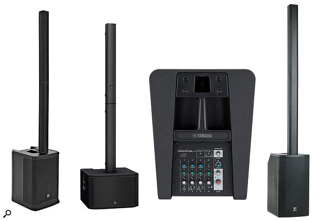 Left to right: SubZero L48, Turbosound iNSPIRE iP3000, Yamaha Stagepas 1K MkII, Yorkville YXL Tower12.