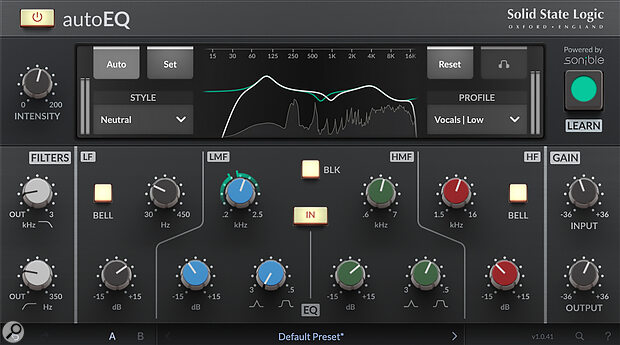 autoEQ — a marriage of SSL’s excellent modelling EQ and Sonible’s smart assistance technology.