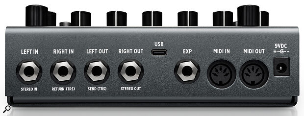 MIDI is now catered for in three ways: traditional 5‑pin DIN sockets, MIDI over USB‑C, and a TRS MIDI option using the expression pedal jack. The USB also caters for firmware updates and will facilitate communication with a forthcoming software editor.