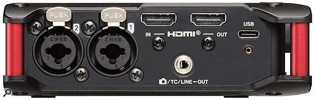 The FR‑AV4 has an HDMI input and output, which caters for sync as well as replacing the audio in the video feed that passes through it.