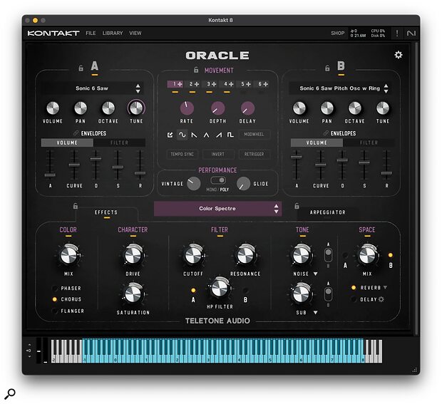Teletone Audio Oracle classic analogue monosynth recreated polyphonic Kontakt instrument
