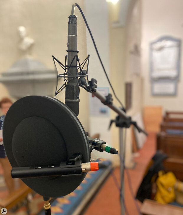 In the foreground is the Schneider Disc array (a variation on Jecklin’s original OSS technique) used for example 10 in the audio recordings that accompany this series.