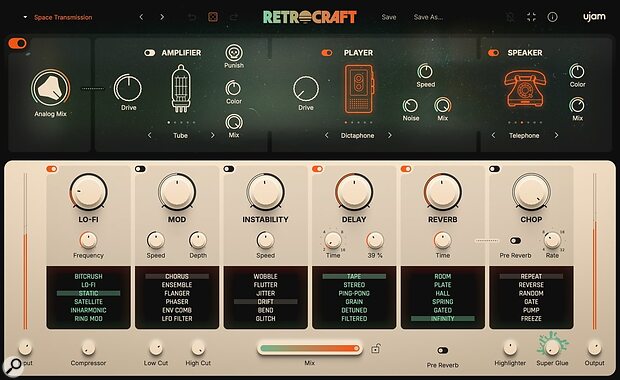 UJAM Retrocraft vintage lo-fi analogue saturation plug-in effect