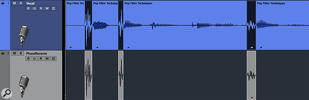 Initial track (top) and isolated pops copied to second track (bottom).
