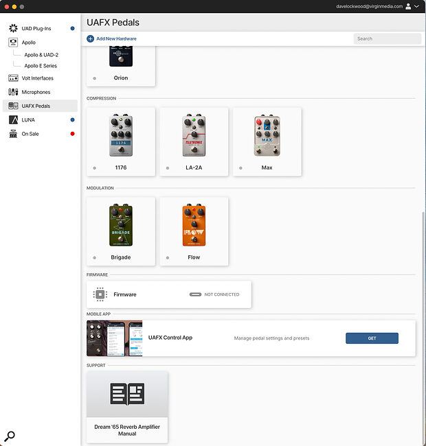 The UAFX Connect desktop app takes care of registration and firmware updates.