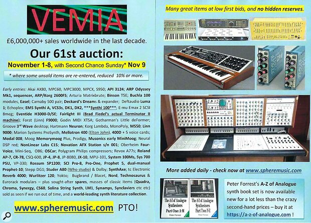 VEMIA vintage synthesizer pro audio gear Auction November 2025